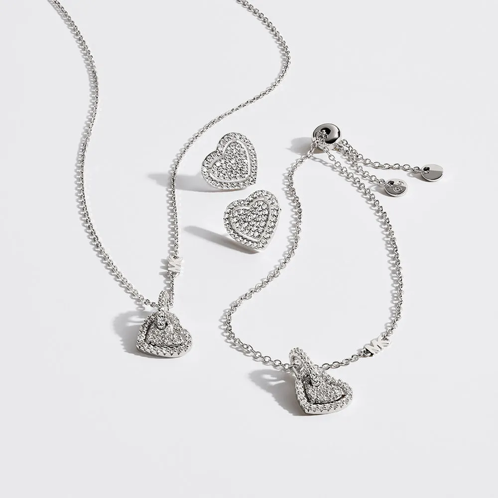 Michael Kors Sterling Silver Pave Heart Pendant On Chain Shiels