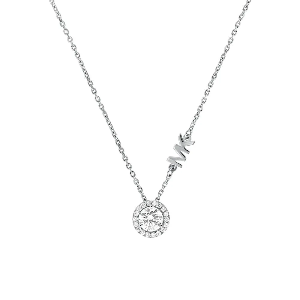 Michael Kors Sterling Silver Premium CZ Round Pendant with Chain Shiels