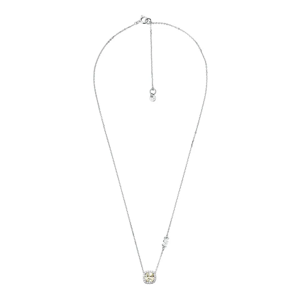 Michael Kors Sterling Silver Premium Pave Cushion Cut Pendant with Chain Shiels