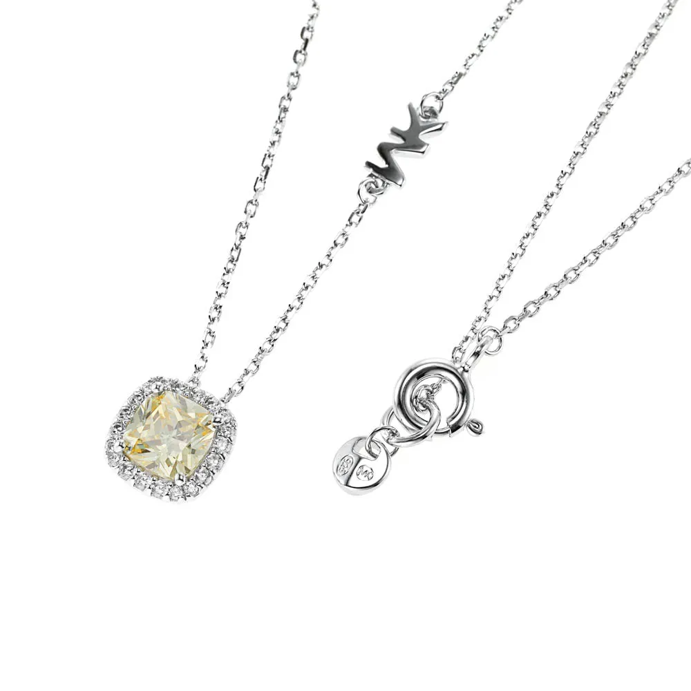 Michael Kors Sterling Silver Premium Pave Cushion Cut Pendant with Chain Shiels