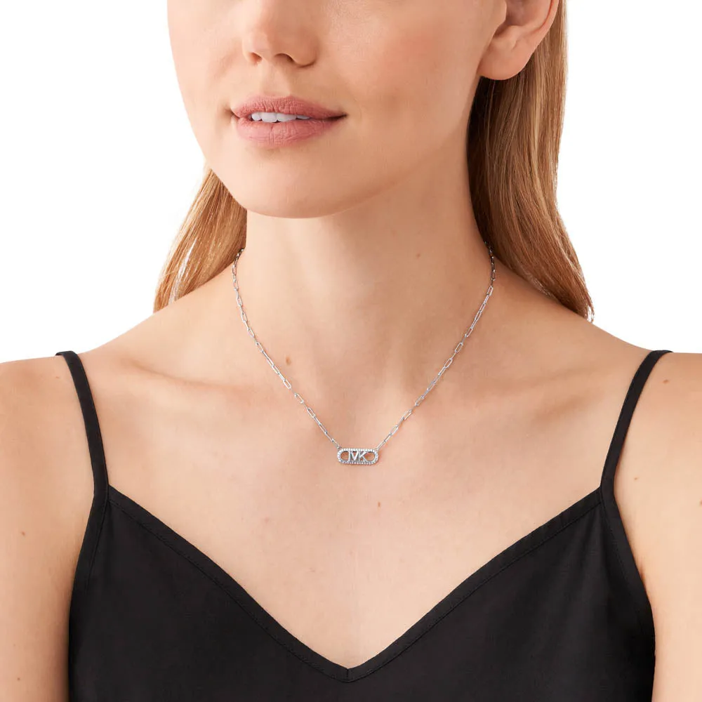 Michael Kors Sterling Silver Premium Pave Empire Link Pendant With Chain Shiels