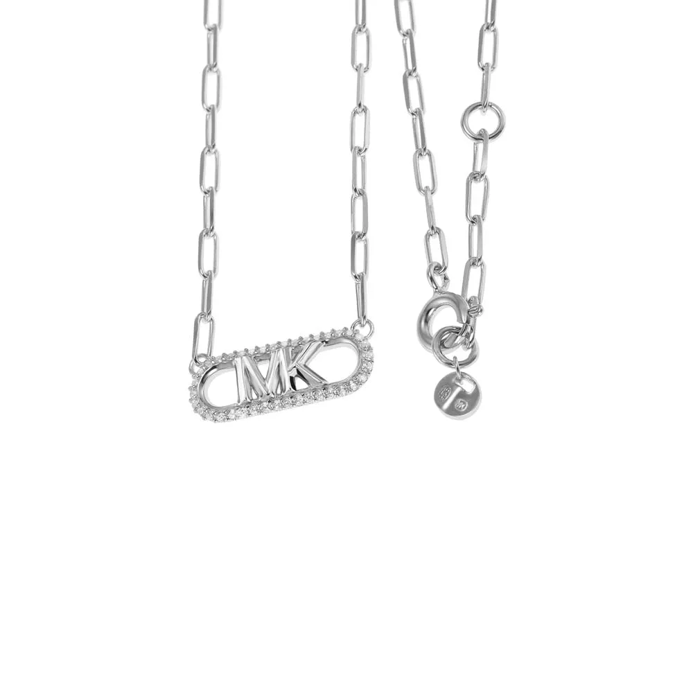 Michael Kors Sterling Silver Premium Pave Empire Link Pendant With Chain Shiels