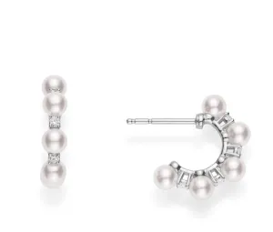 Mikimoto 18ct White Gold Akoya Pearl Diamond Hoop Earrings
