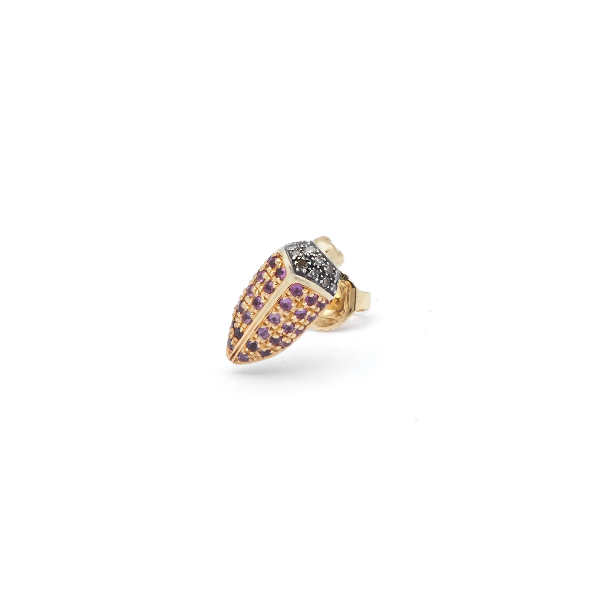 Mini Scarab 18K Gold & Silver Stud w. Diamonds, Sapphire & Amethyst