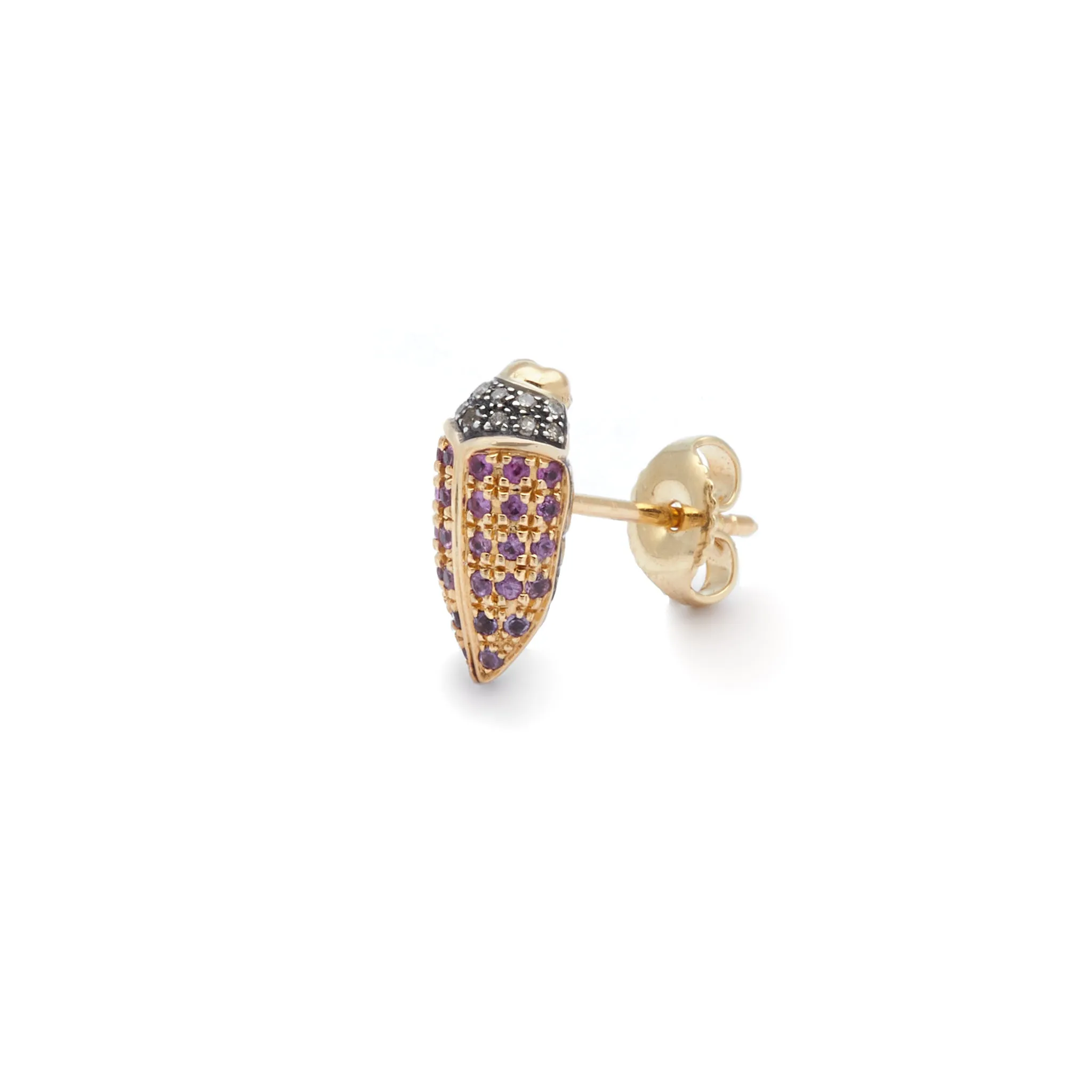Mini Scarab 18K Gold & Silver Stud w. Diamonds, Sapphire & Amethyst