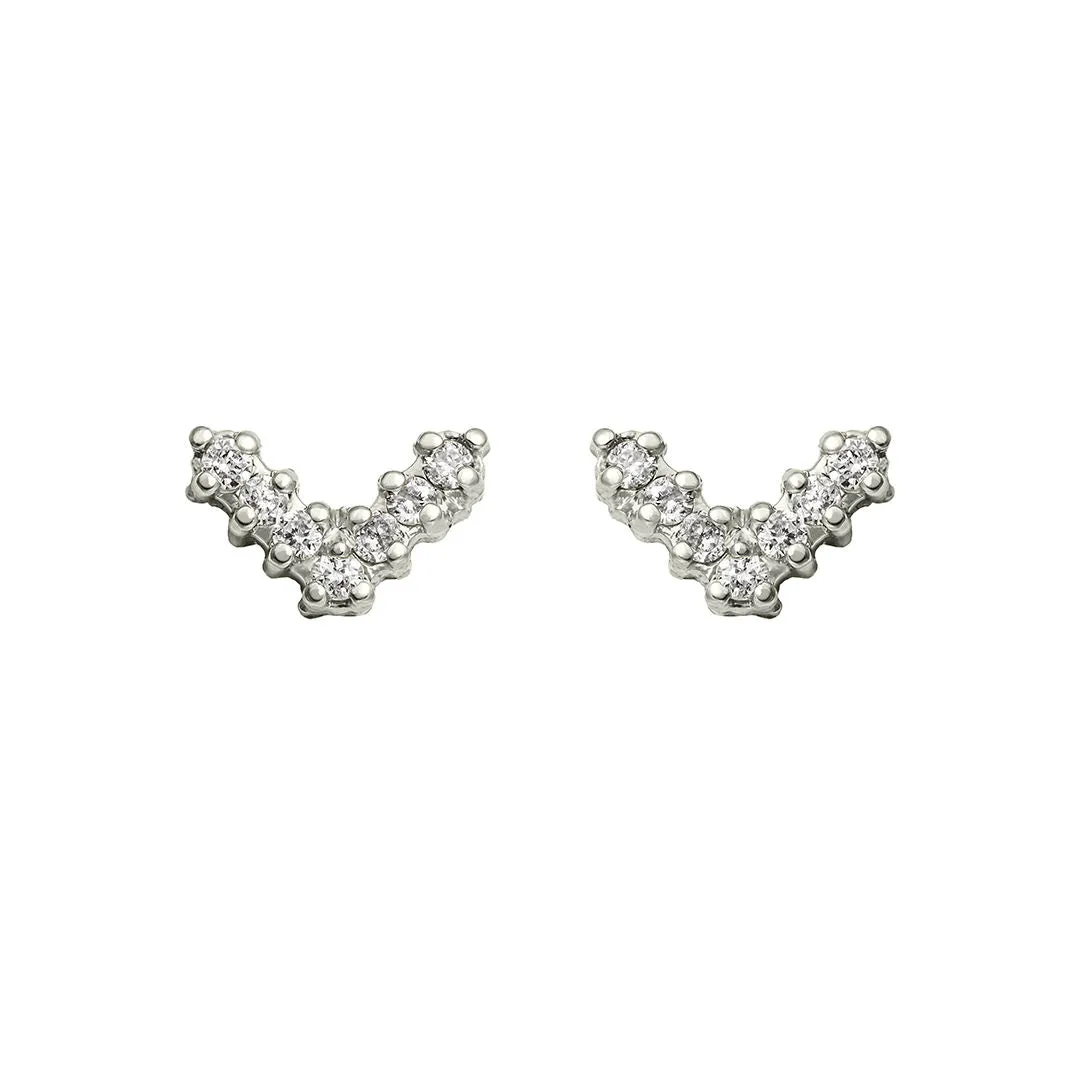 Mini V Pave 18K White Gold Stud w. Diamonds