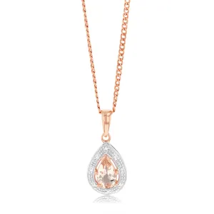 Natural Morganite 8x5mm Pear Shaped Diamond pendant in 9ct Rose Gold Shiels