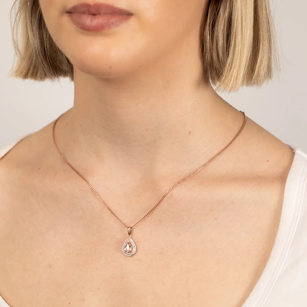 Natural Morganite 8x5mm Pear Shaped Diamond pendant in 9ct Rose Gold Shiels