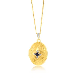 Natural Oval Black Sapphire & Diamond Locket in 9ct Yellow Gold Shiels