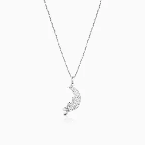 Oxidised Silver Unwind Moon Pendant with Box Chain Giva