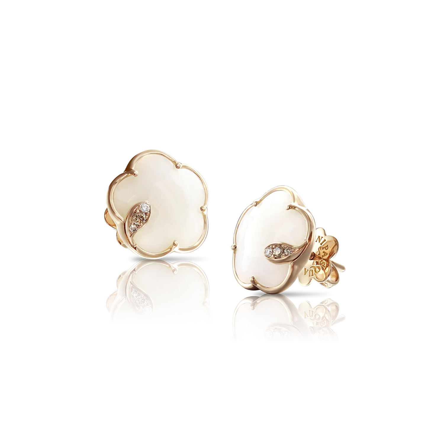 Pasquale Bruni Petit Joli 18ct Rose Gold Diamond White Agate Stud Earrings
