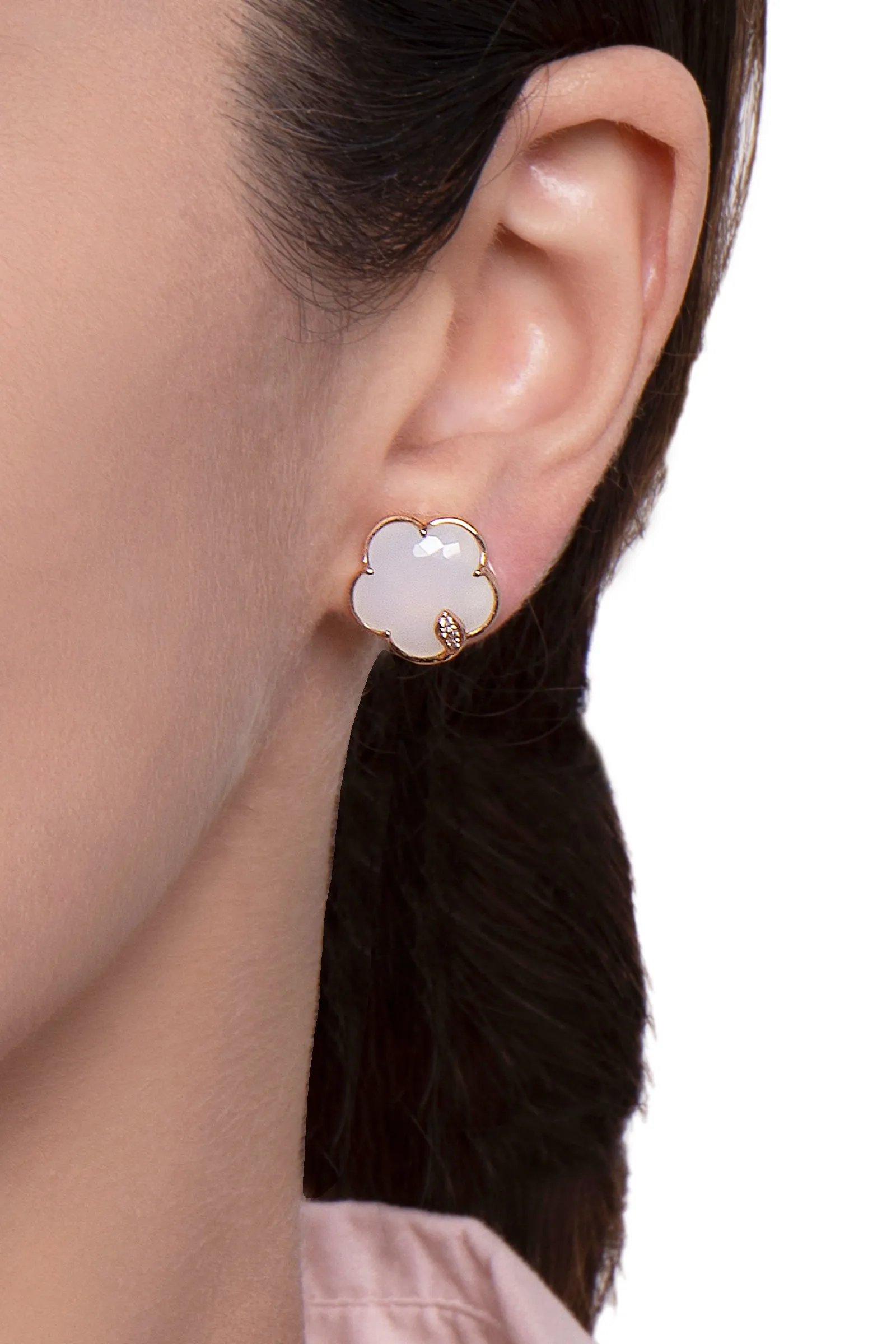 Pasquale Bruni Petit Joli 18ct Rose Gold Diamond White Agate Stud Earrings
