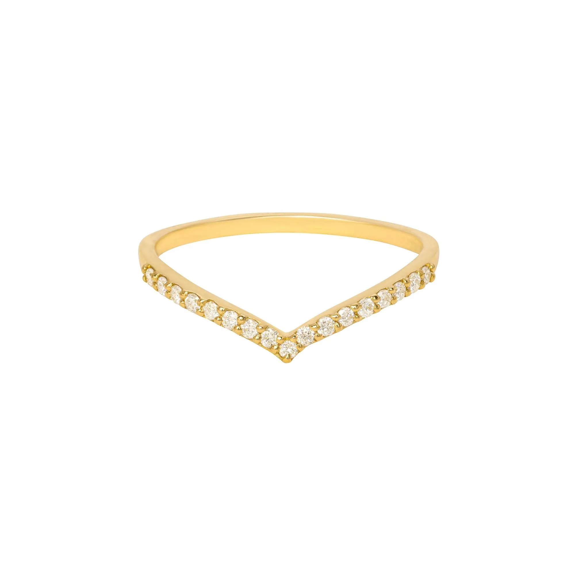 Pave V Band 18K Gold Ring w. Diamonds