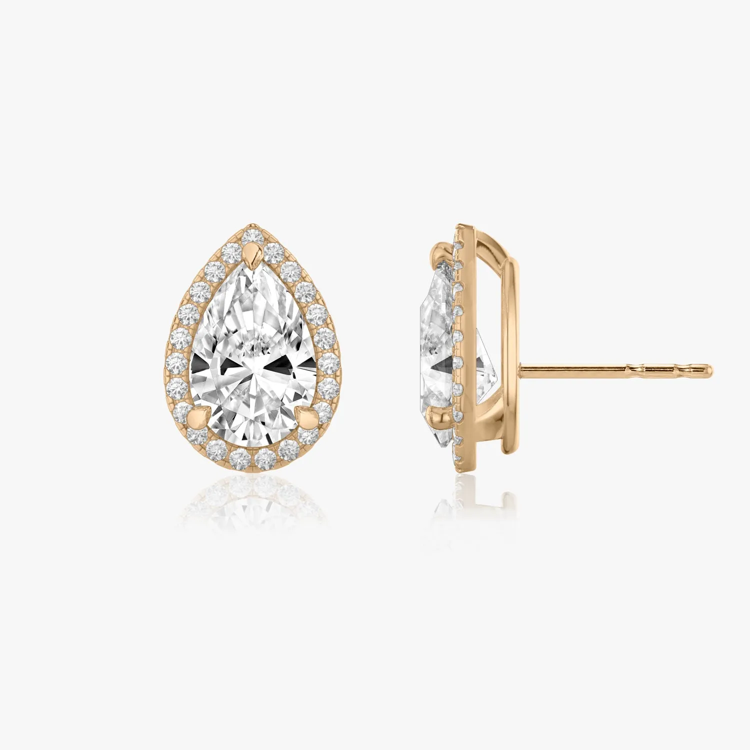 Pear Halo 14K Rosegold Studs w. Lab-Grown Diamonds