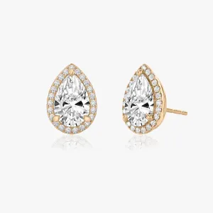Pear Halo 14K Rosegold Studs w. Lab-Grown Diamonds