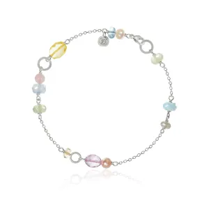 Piccolo Silver Bracelet w. Aquamarine, Chalcedony, Citrin & Quartz