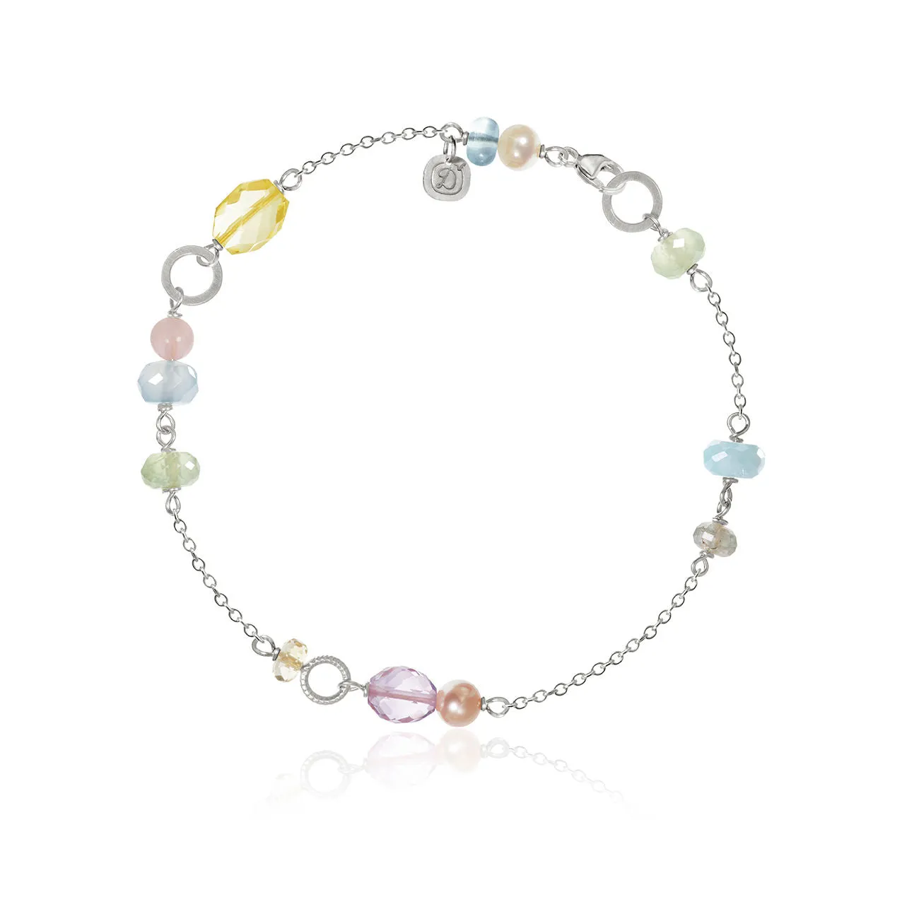 Piccolo Silver Bracelet w. Aquamarine, Chalcedony, Citrin & Quartz