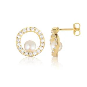 Ponza Circolo 18K Gold Plated Earrings w. Zirconias & Pearl