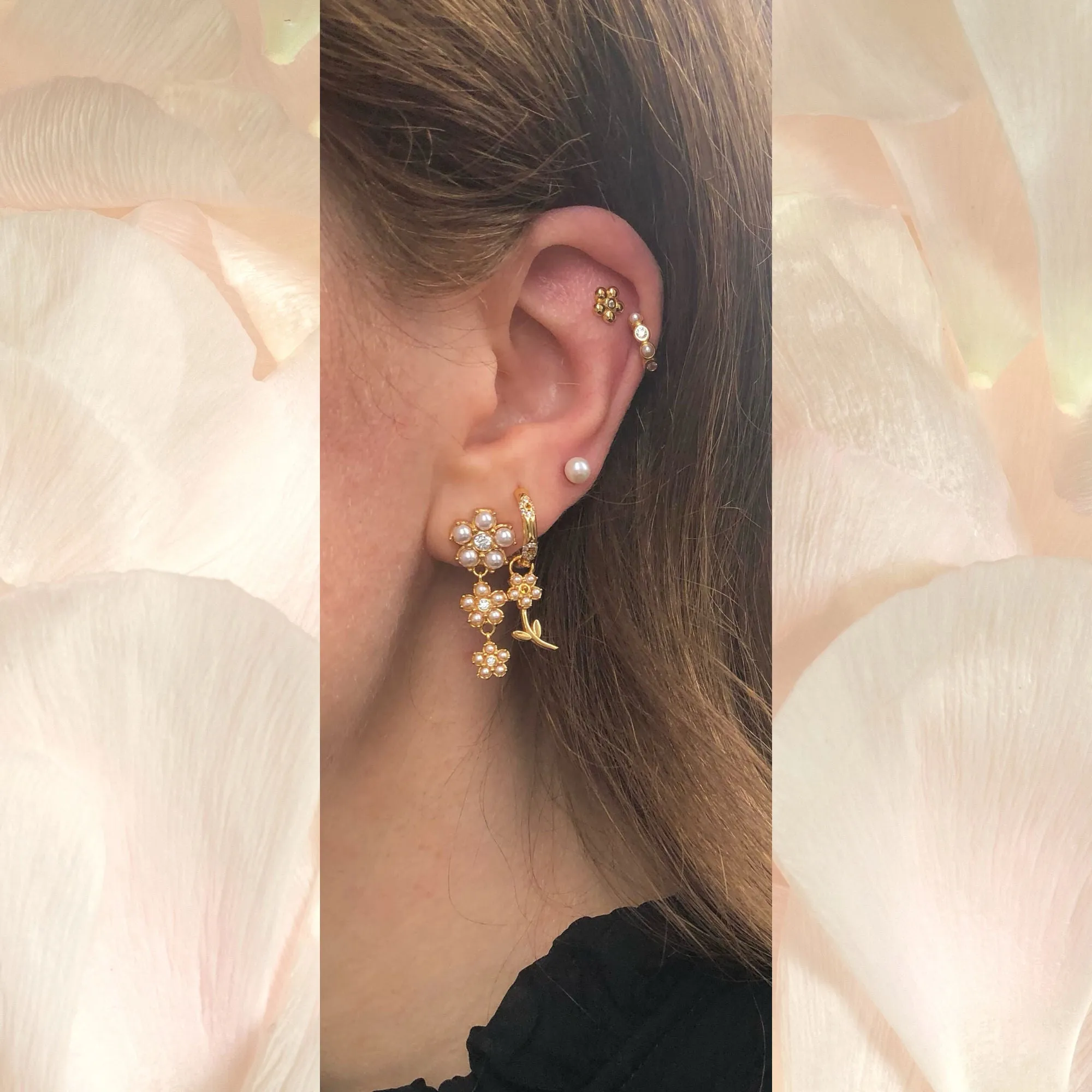 Poppy 18K Gold Plated Stud w. Zirconias & Pearls