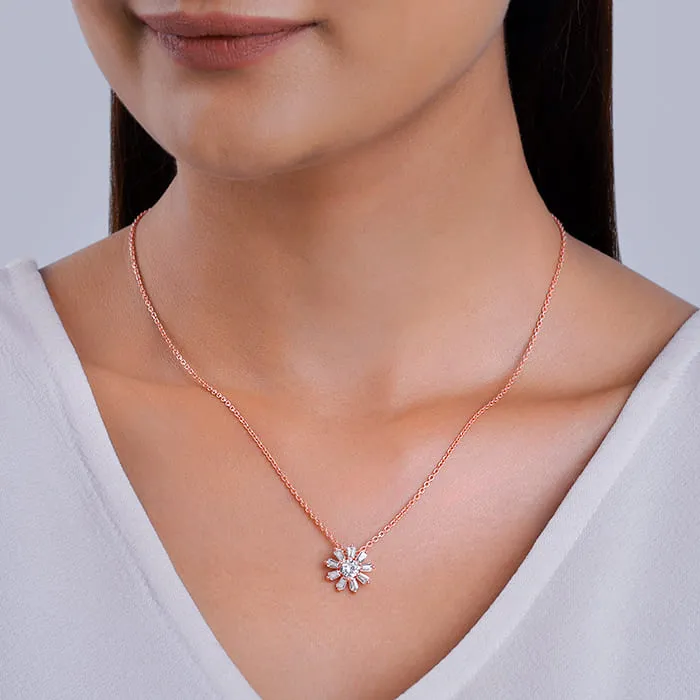 Rose Gold Baguette Flower Pendant with Link Chain Giva
