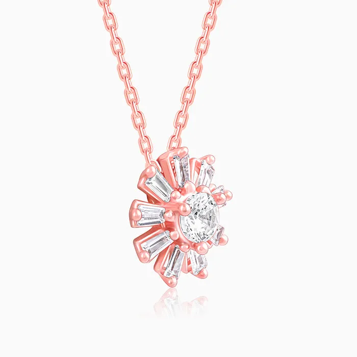 Rose Gold Baguette Flower Pendant with Link Chain Giva