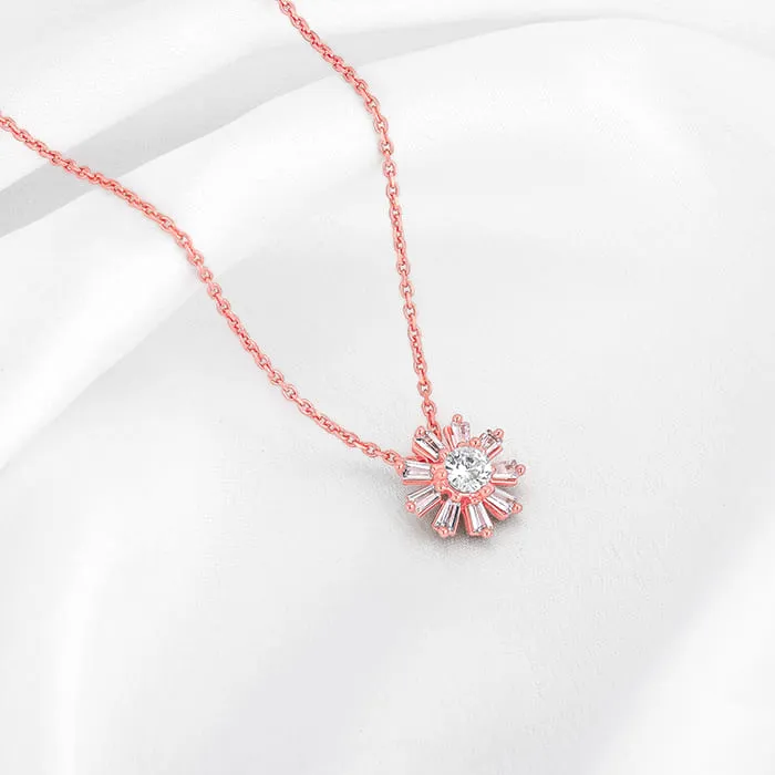 Rose Gold Baguette Flower Pendant with Link Chain Giva