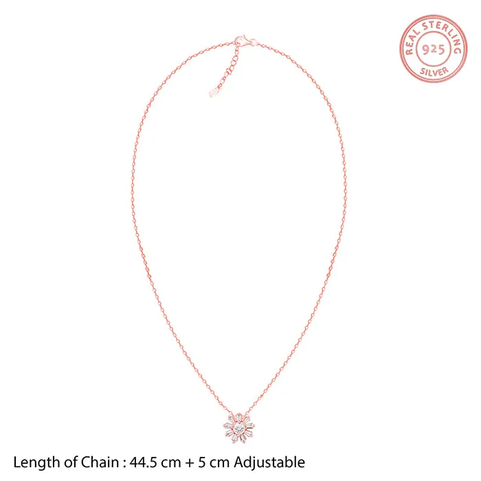 Rose Gold Baguette Flower Pendant with Link Chain Giva