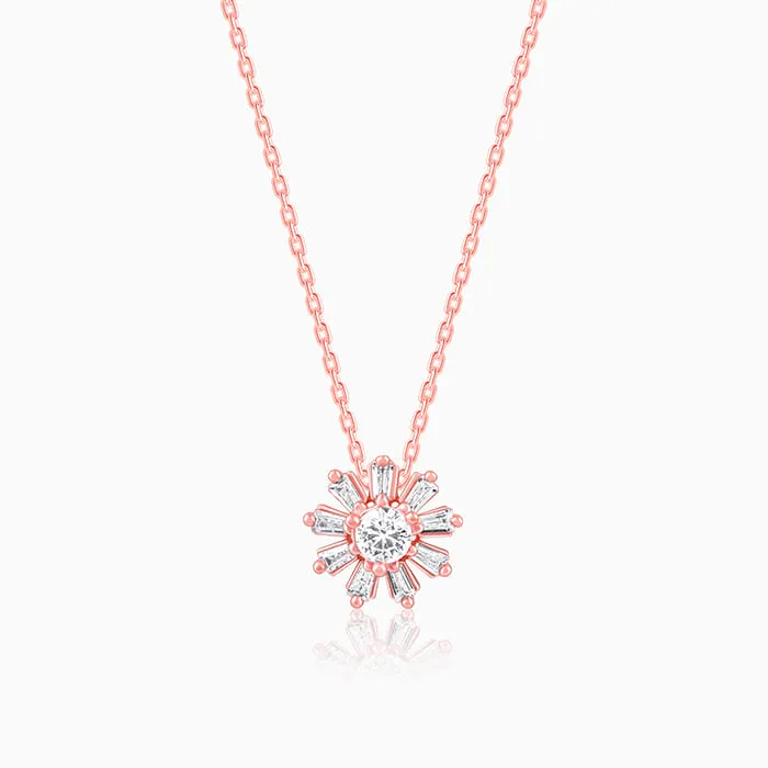 Rose Gold Baguette Flower Pendant with Link Chain Giva