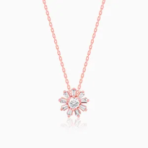 Rose Gold Baguette Flower Pendant with Link Chain Giva