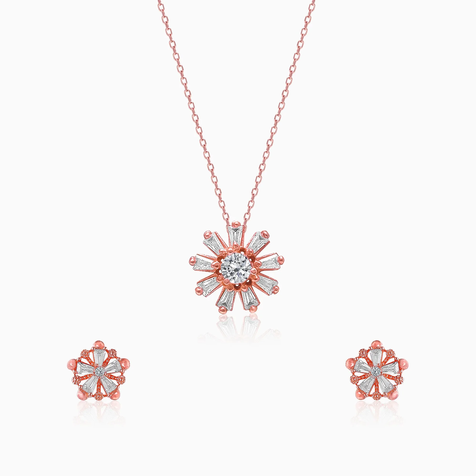 Rose Gold Baguette Flower Set with Link Chain Giva