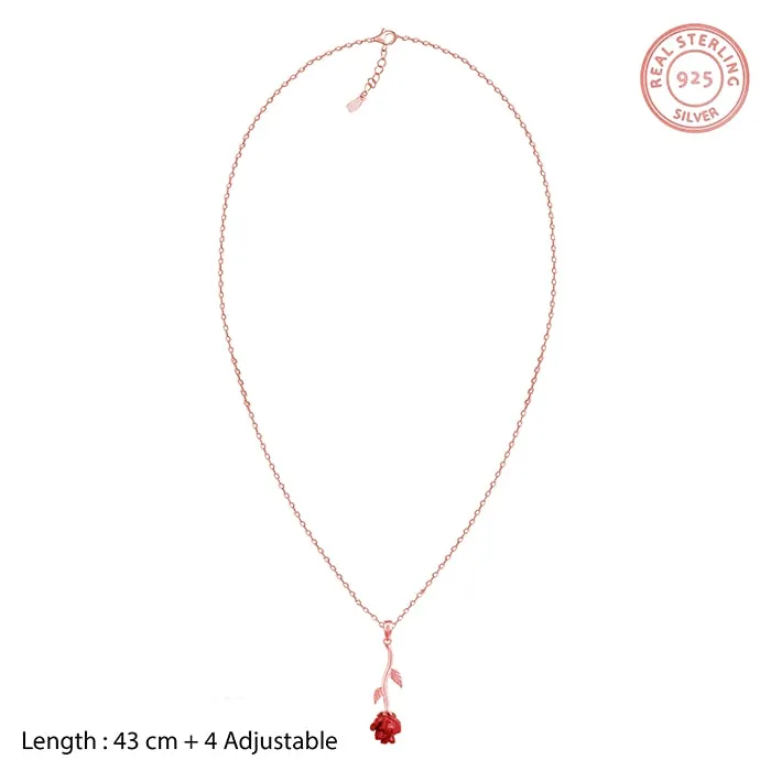 Rose Gold Red Rose Pendant with Link Chain Giva