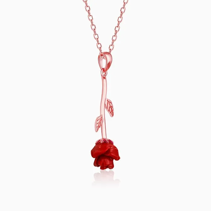 Rose Gold Red Rose Pendant with Link Chain Giva