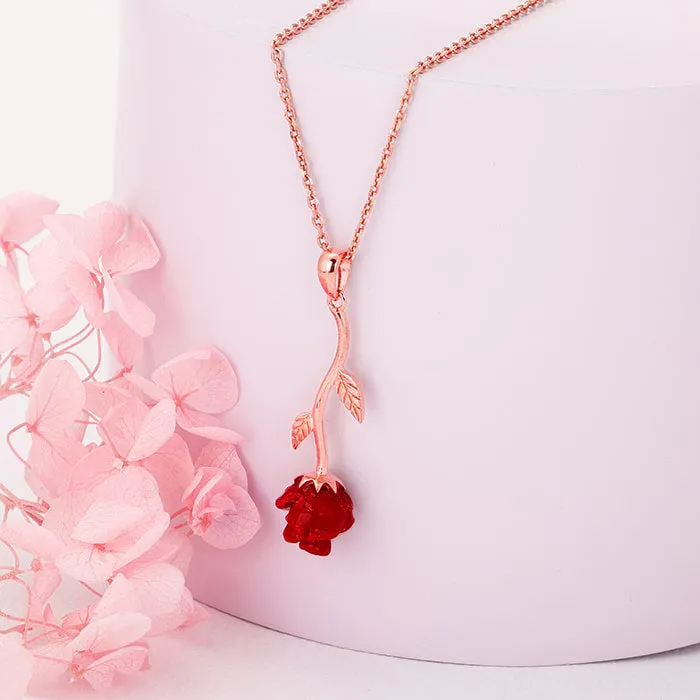 Rose Gold Red Rose Pendant with Link Chain Giva