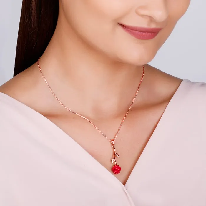 Rose Gold Red Rose Pendant with Link Chain Giva