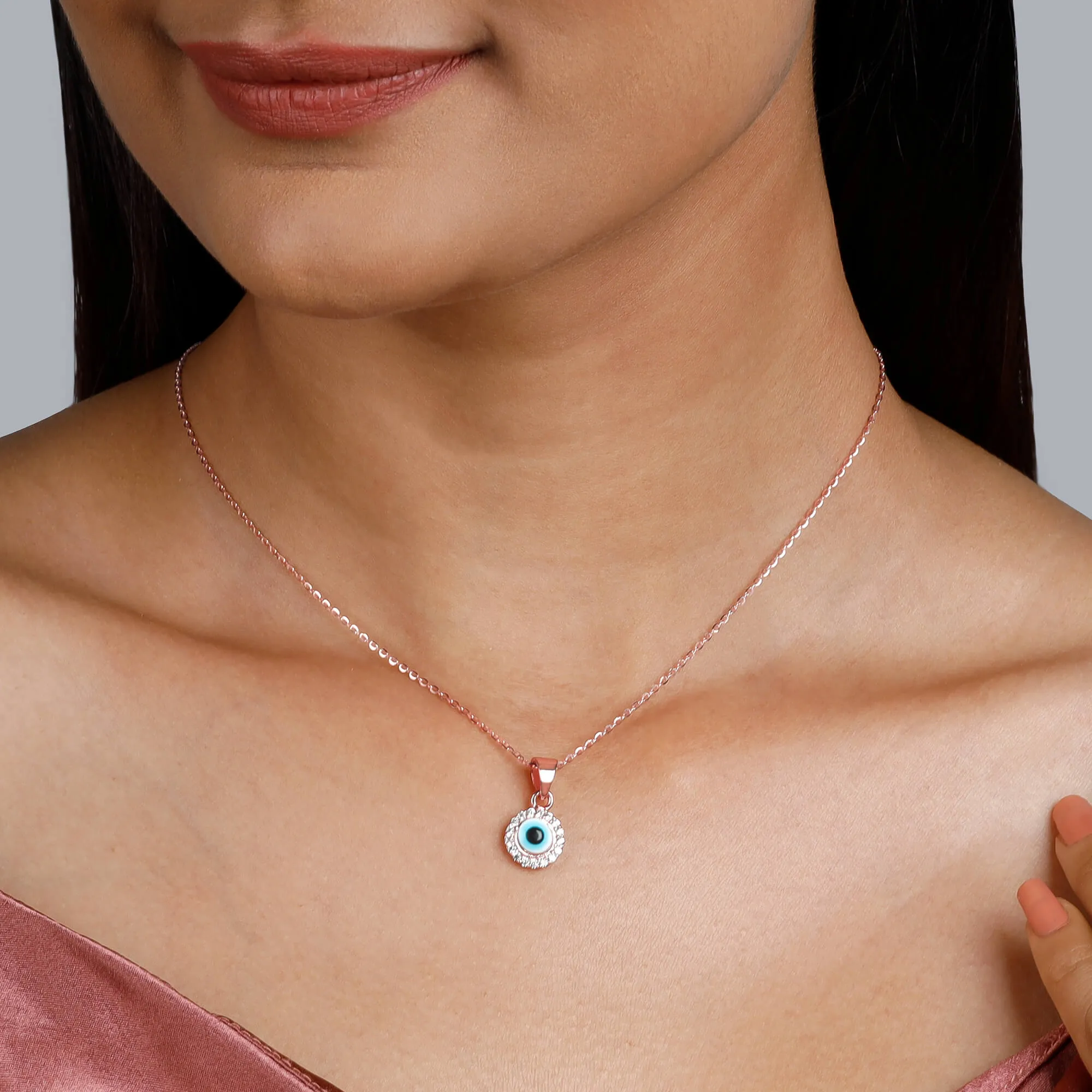 Rose Gold Studded Evil Eye Pendant Giva