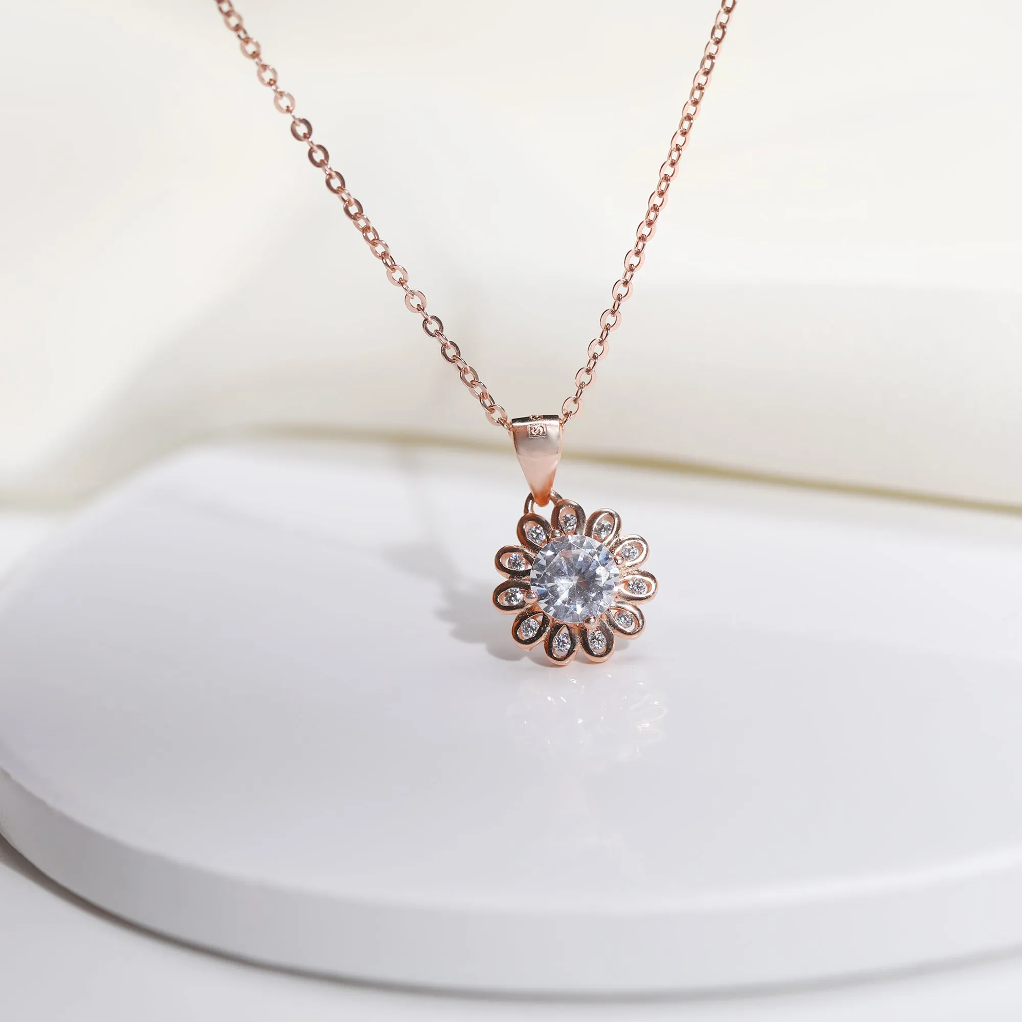 Rose Gold Sun Flower Pendant with Link Chain Giva