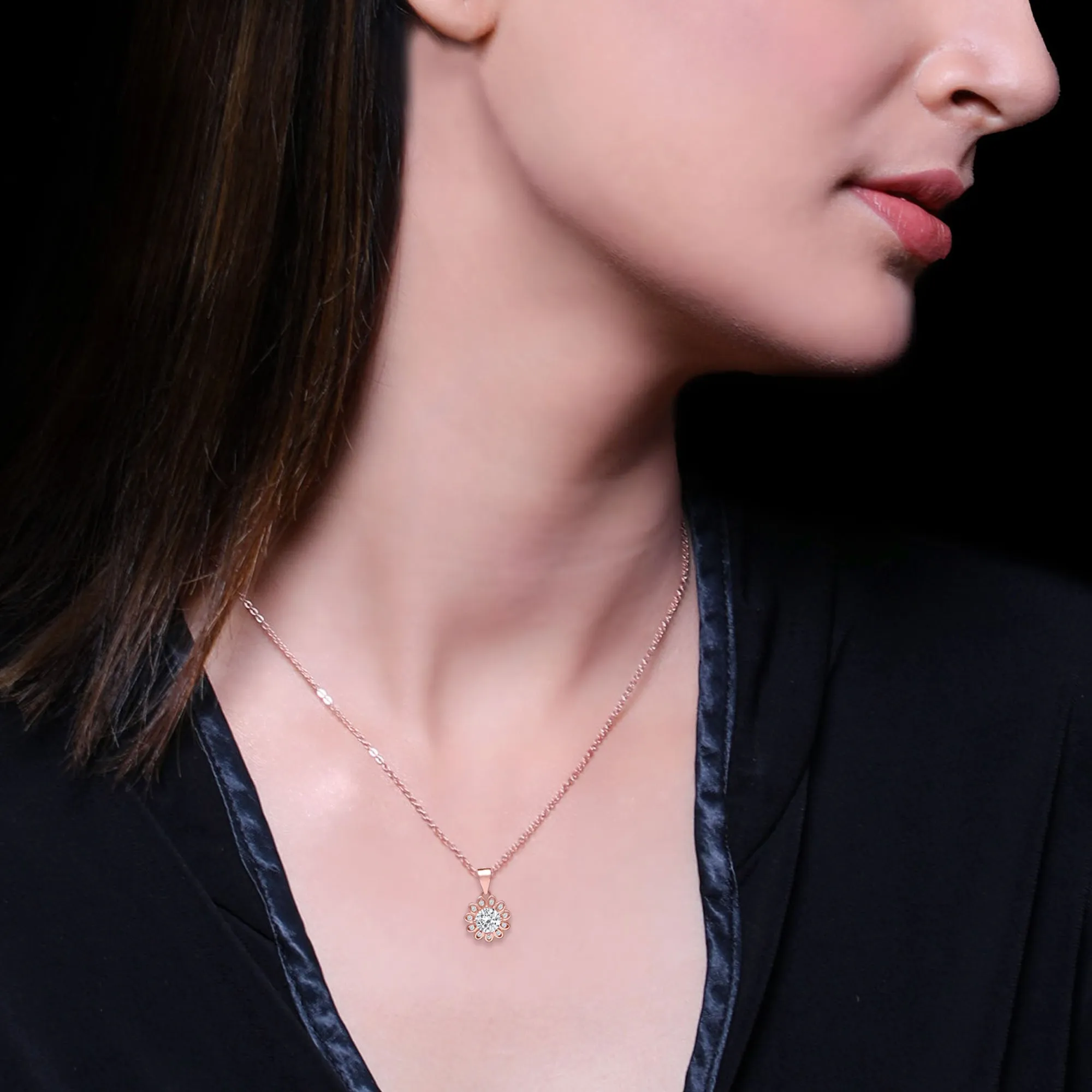 Rose Gold Sun Flower Pendant with Link Chain Giva