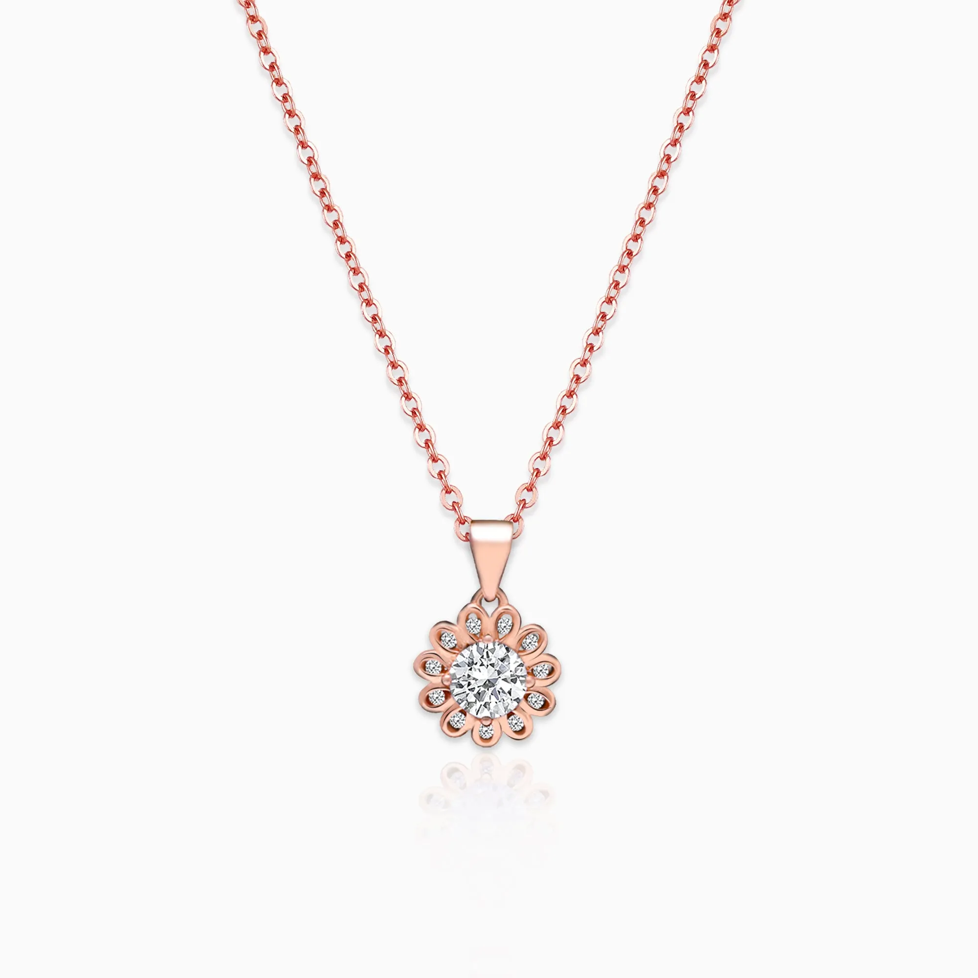 Rose Gold Sun Flower Pendant with Link Chain Giva