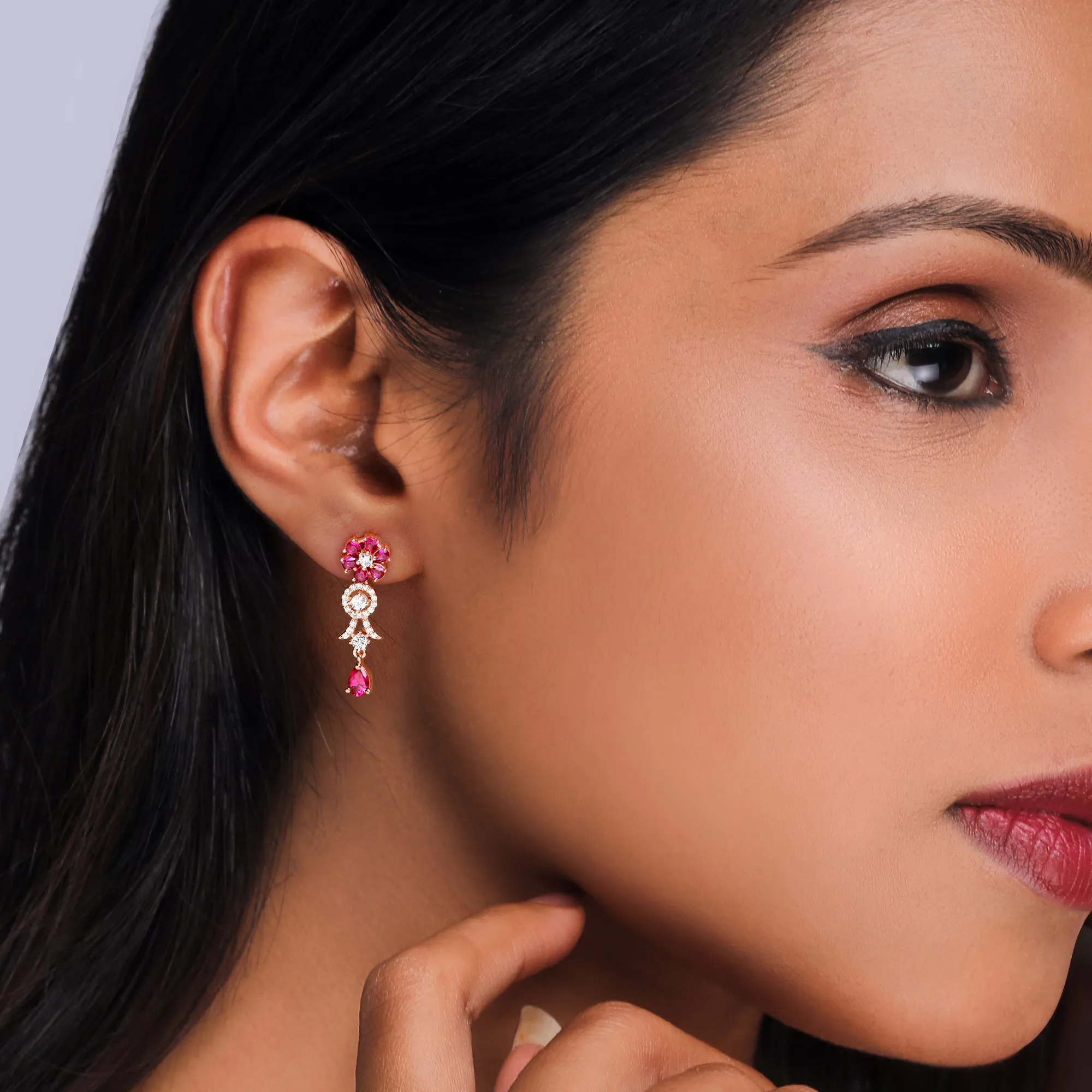 Rose Gold Zircon Pink Flower Drop Danglers Giva