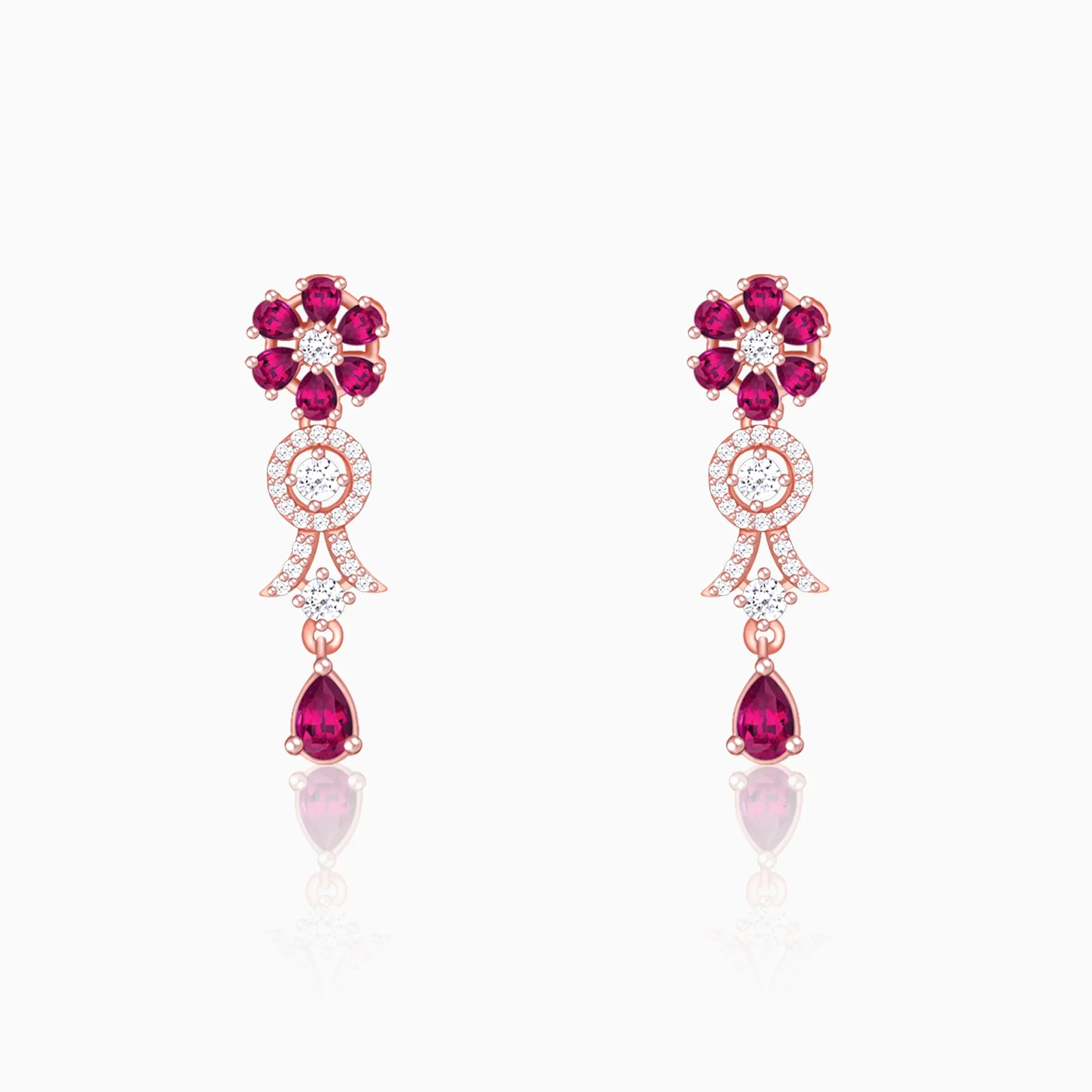 Rose Gold Zircon Pink Flower Drop Danglers Giva