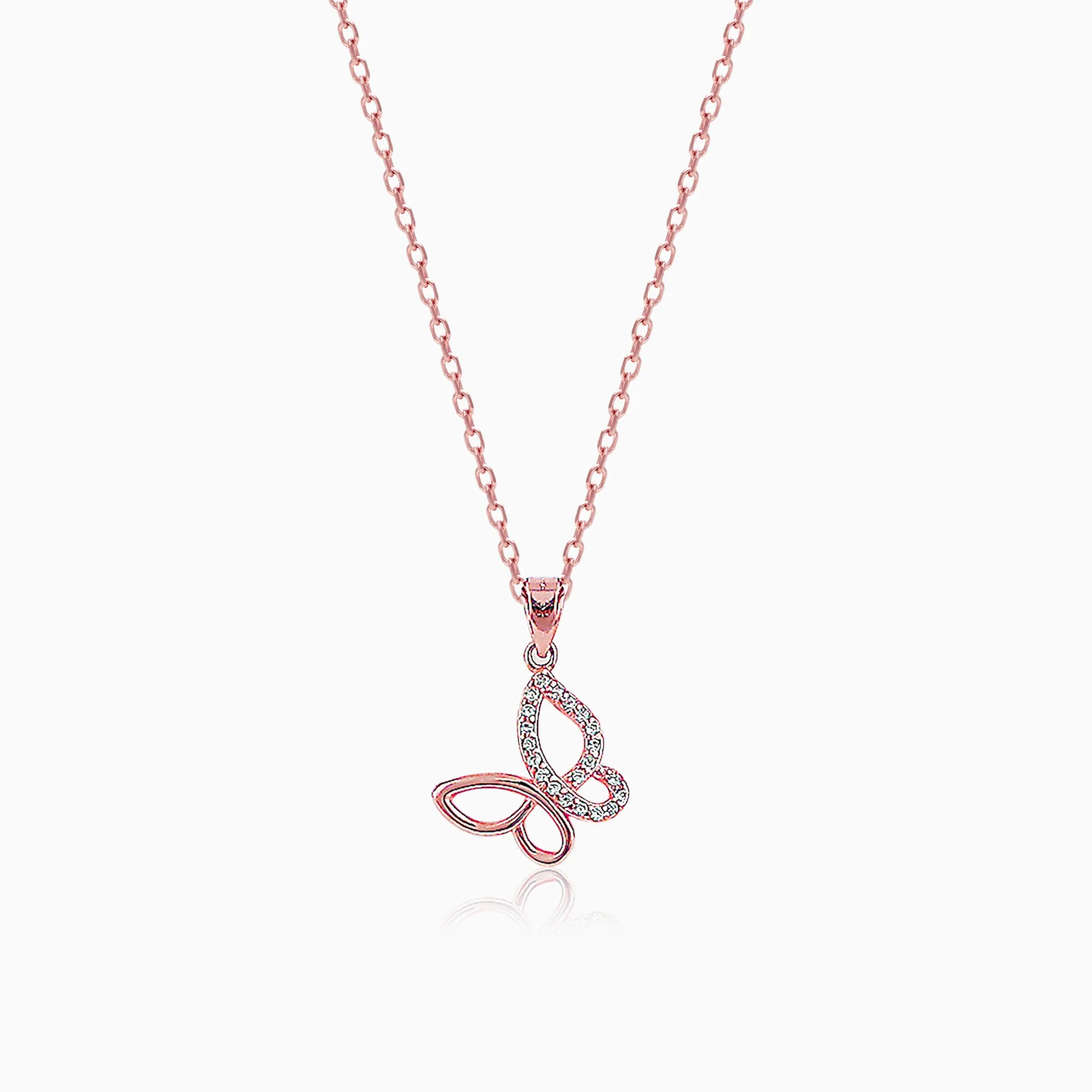 Rose Gold Zircon-Studded Butterfly Pendant With Link Chain Giva