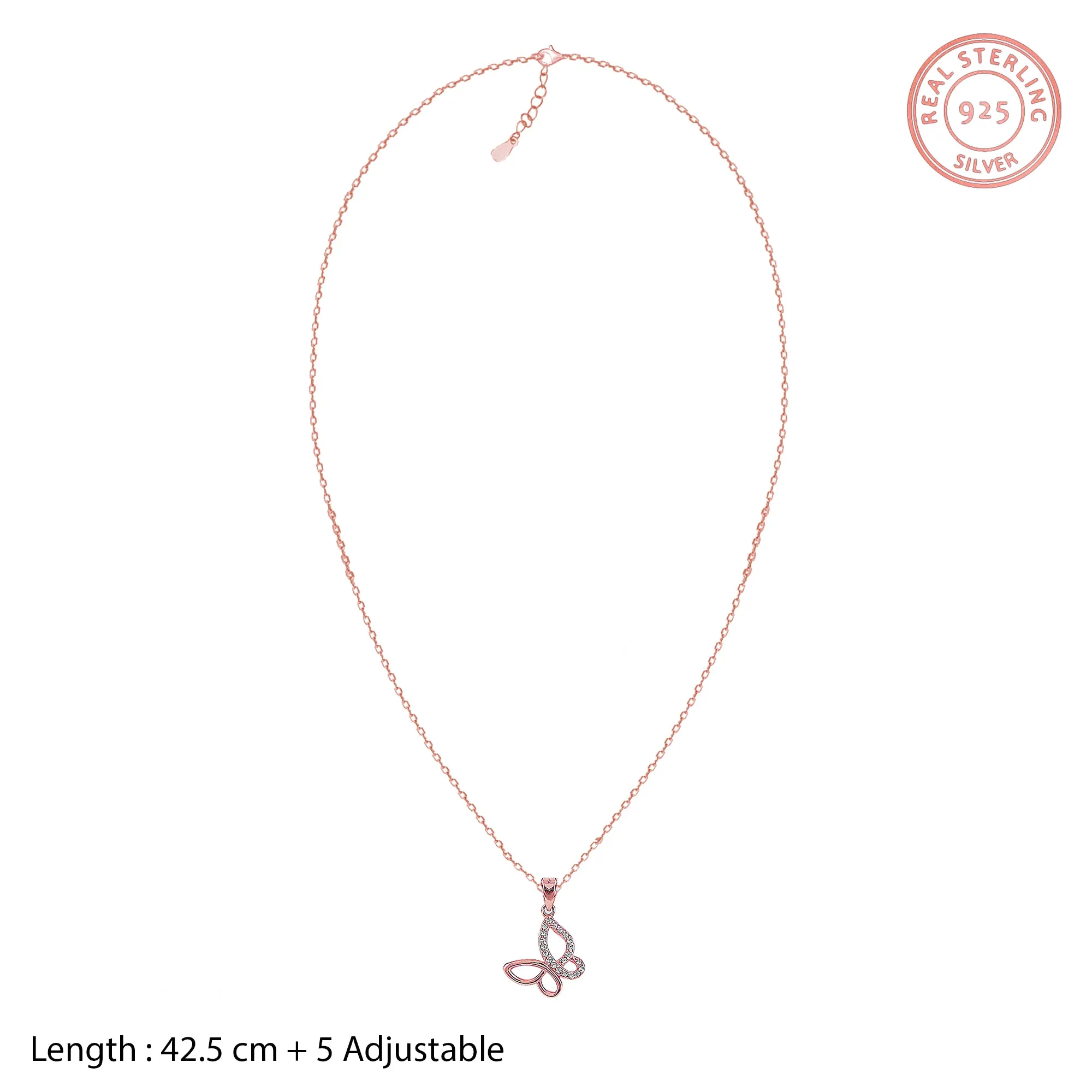 Rose Gold Zircon-Studded Butterfly Pendant With Link Chain Giva