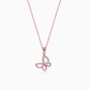Rose Gold Zircon-Studded Butterfly Pendant With Link Chain Giva