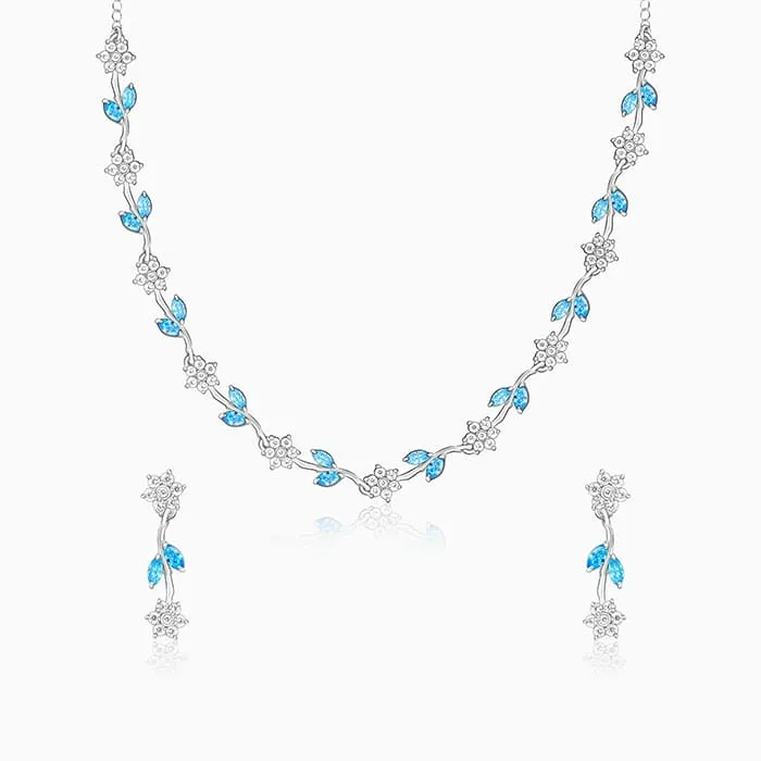 Silver Aqua Blue Floral Set Giva