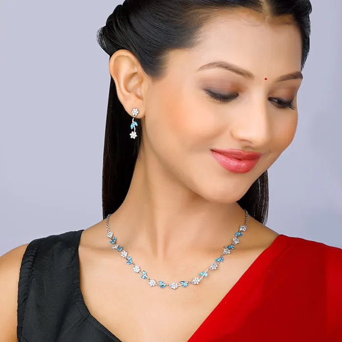 Silver Aqua Blue Floral Set Giva
