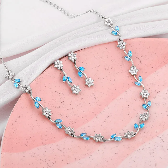 Silver Aqua Blue Floral Set Giva