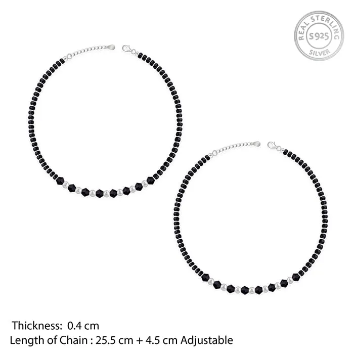 Silver Barefoot Black Beads Anklet Giva