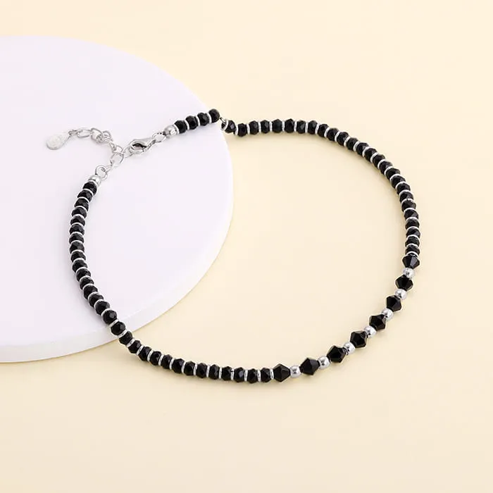 Silver Barefoot Black Beads Anklet Giva