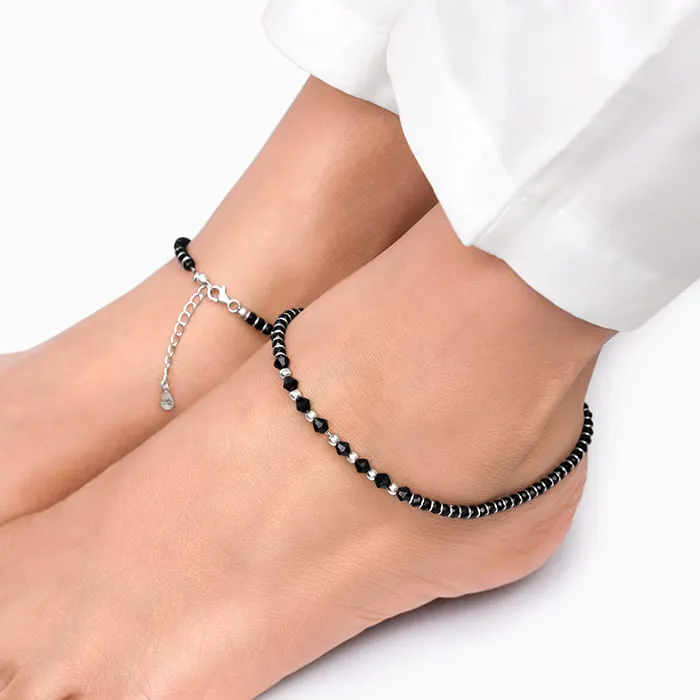 Silver Barefoot Black Beads Anklet Giva