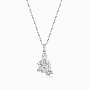 Silver Bhakta Hanuman Pendant with Box  Chain For Him Giva